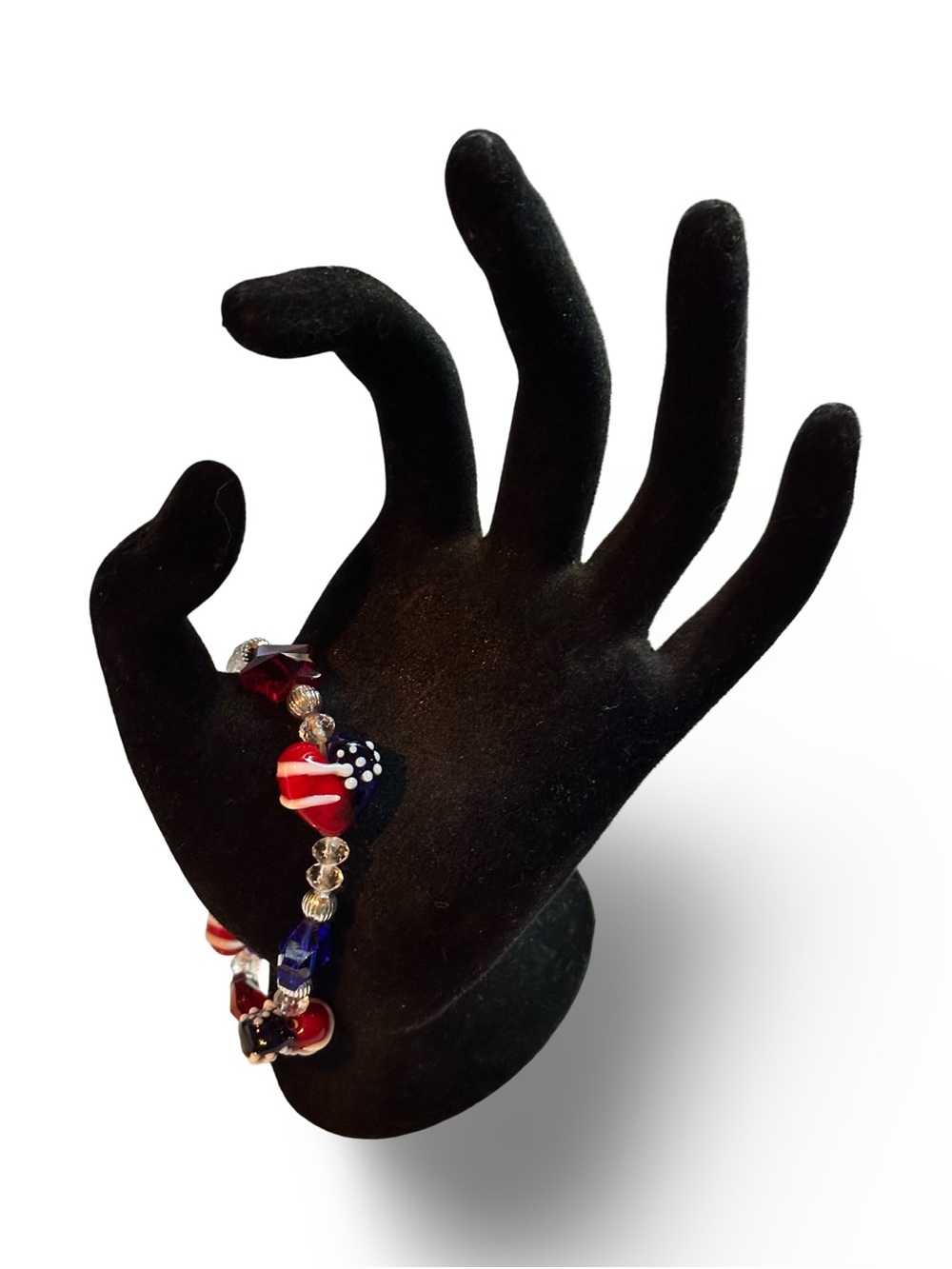 Patriotic Red & Blue Heart and Star Beaded Bracelet - Picture 2 of 4